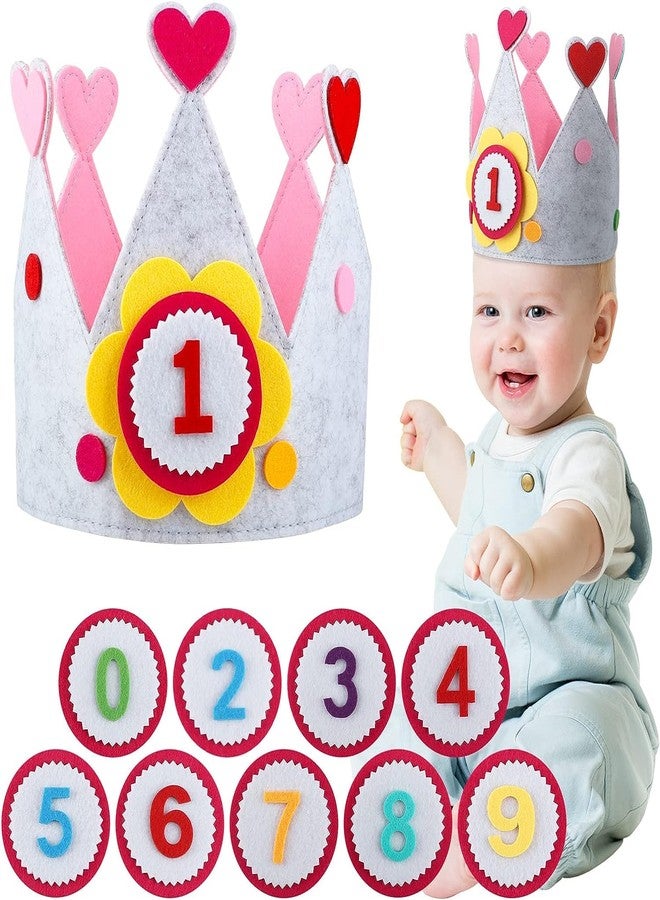 Incrizma Reusable Birthday Party Hat Crown for Kids, Felt HappyBirthday Hat with Adjustable Velcro, Girls Boys Baby Photo Props, Birthday Party Tiara for Children Aged 1-9 (Multi color - Pink) - Image 1